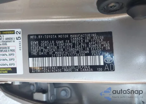 2007 Toyota Corolla Ce из США, поврежденный, VIN 2T1BR32E17C738396